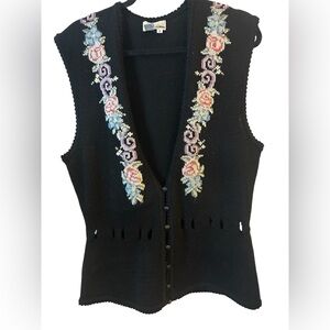 Vintage Toni Todd Crochet Knit Vest with Floral Pattern & Waist Cutout - Medium